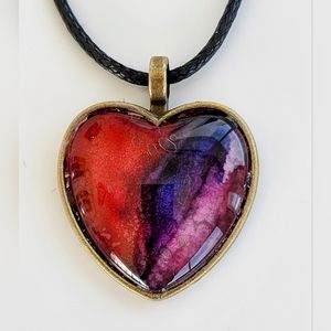 Handcrafted Heart Art Pendant Necklace Valentines Day Gift Ink Abstract